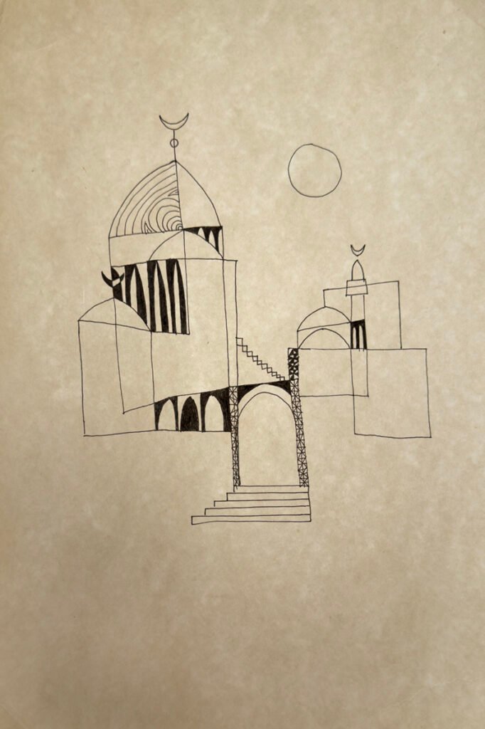 Untitled (Esplanade of the Noble Sanctuary), circa 1960s · Pen and ink on paper
